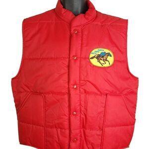 Quarter Horse Racer Puffy Vest Vintage 80s Equine Racing Made In USA Mens XL